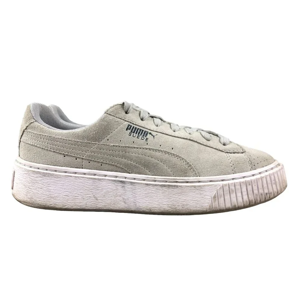 Puma Women's Size 7 Trace Grey Suede Low Top Platform Casual Sneakers 365691-01